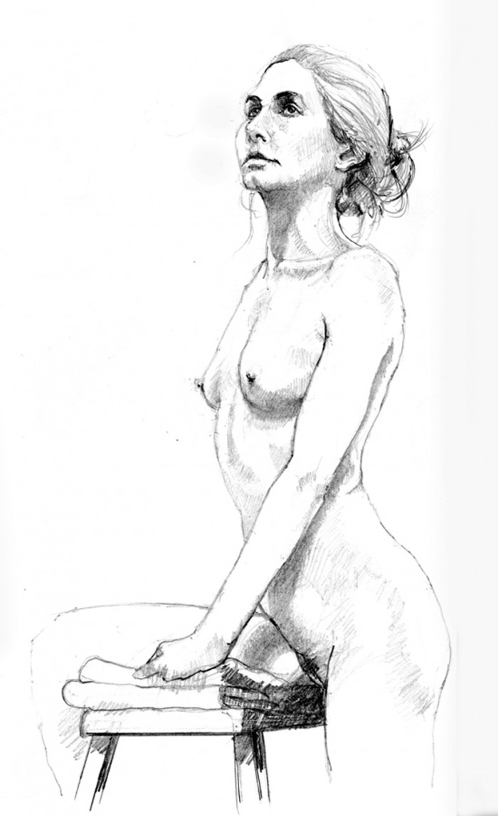 Claire - Full Figure and Nude Pencil Drawing Study 3 by Alan Blavins