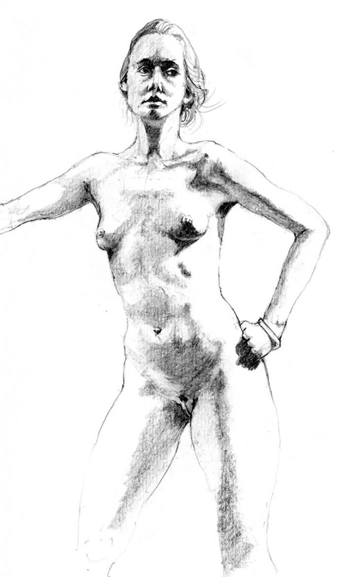 Claire - Full Figure and Nude Pencil Drawing Study 4 by Alan Blavins