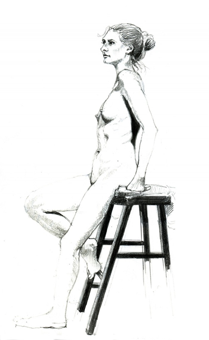 Claire - Full Figure and Nude Pencil Drawing by Alan Blavins