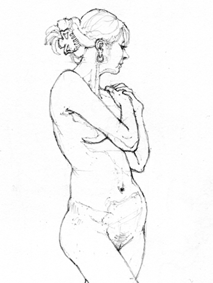 Elise - Full Figure and Nude Pencil Drawing by Alan Blavins