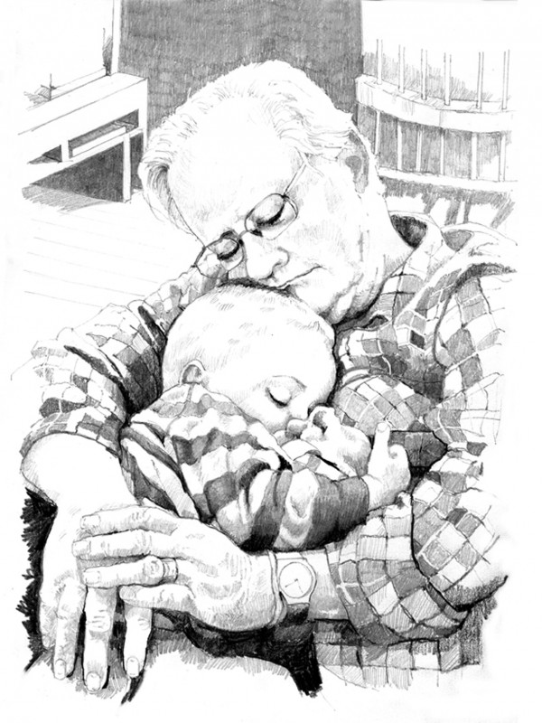 Grandad and Grandson Pencil Study 12" x 9" from Photograph by Alan Blavins