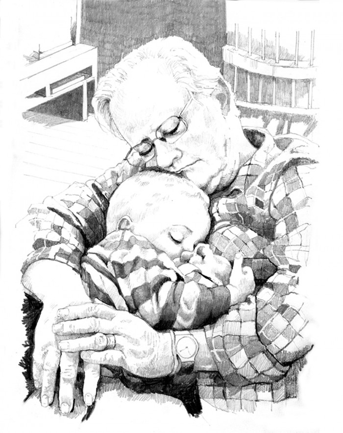 Grandad and Grandson Pencil Study 12" x 9" from Photograph by Alan Blavins