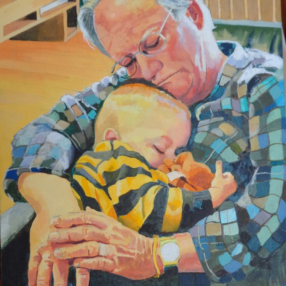 Granddad and Grandson 10" x 8" Oil Painting from Photograph by Alan Blavins