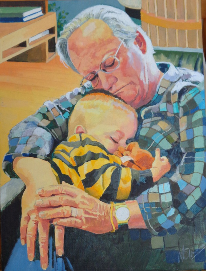 Granddad and Grandson 10" x 8" Oil Painting from Photograph by Alan Blavins