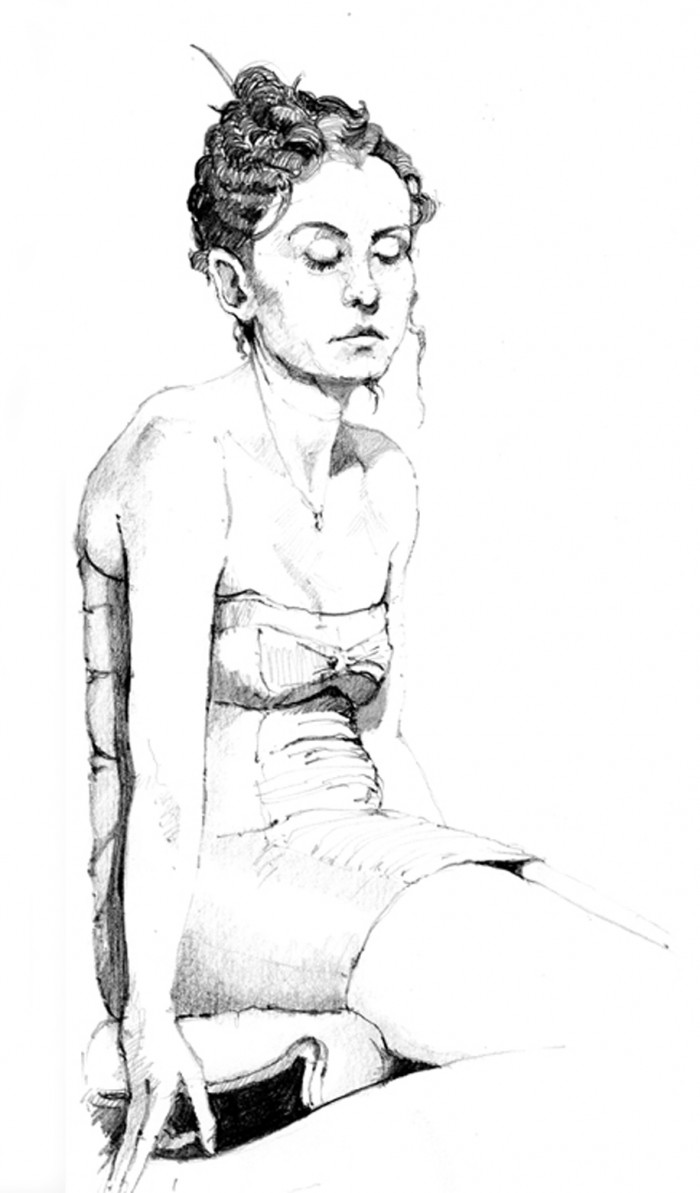 Mary 3 Full Figure and Nude Pencil Drawing by Alan Blavins