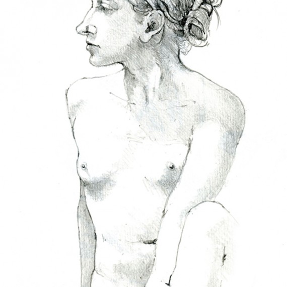 Sammy - Full Figure and Nude Pencil Drawing by Alan Blavins