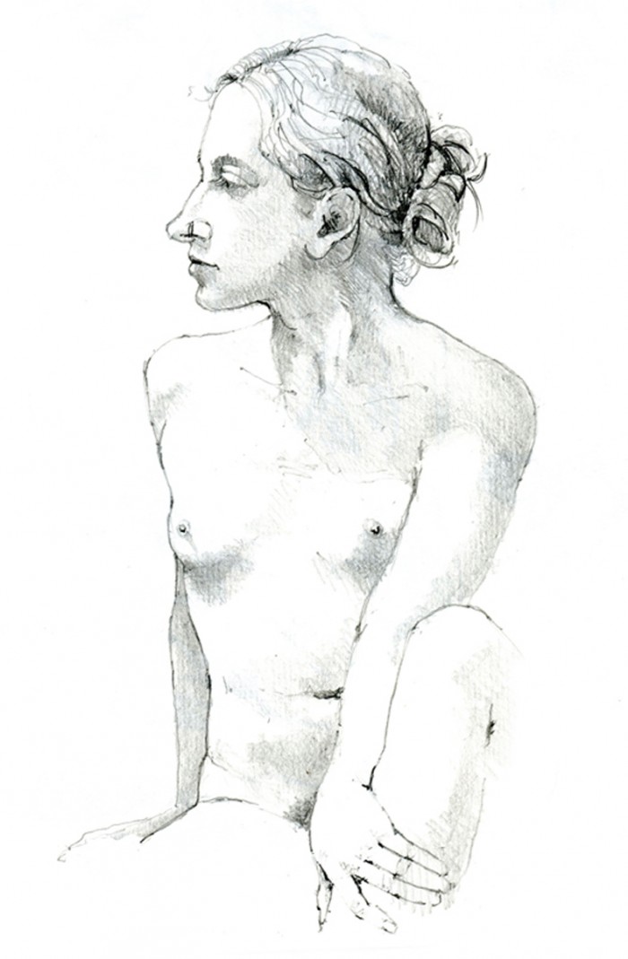 Sammy - Full Figure and Nude Pencil Drawing by Alan Blavins