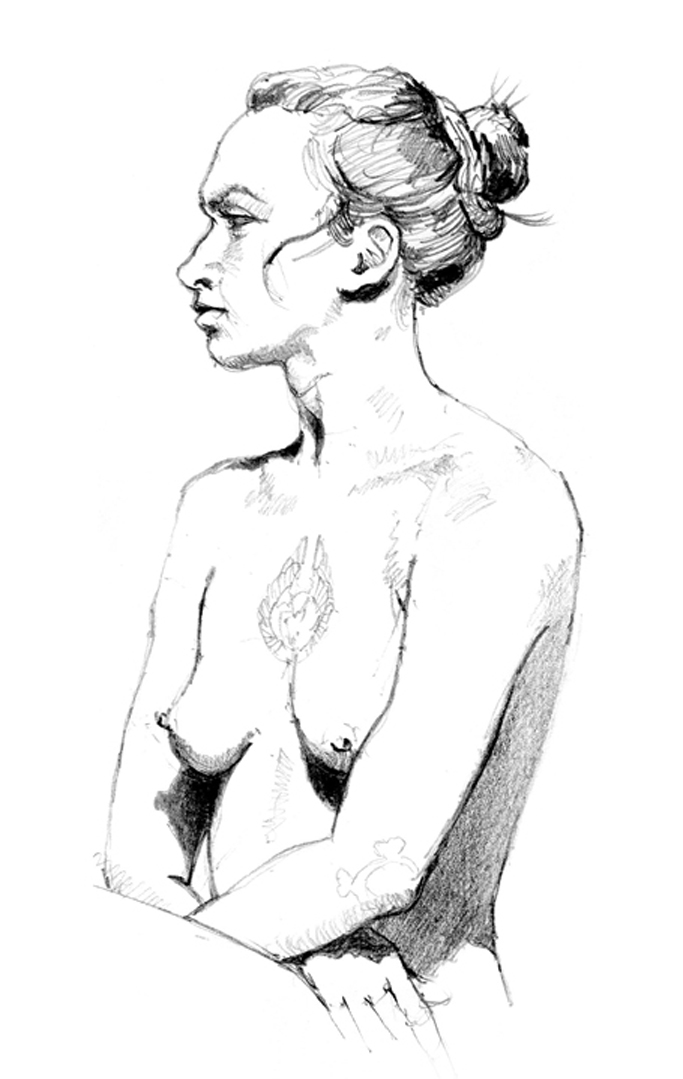 Tess Full Figure and Nude Pencil Drawing Number 2 in the series by Alan Blavins