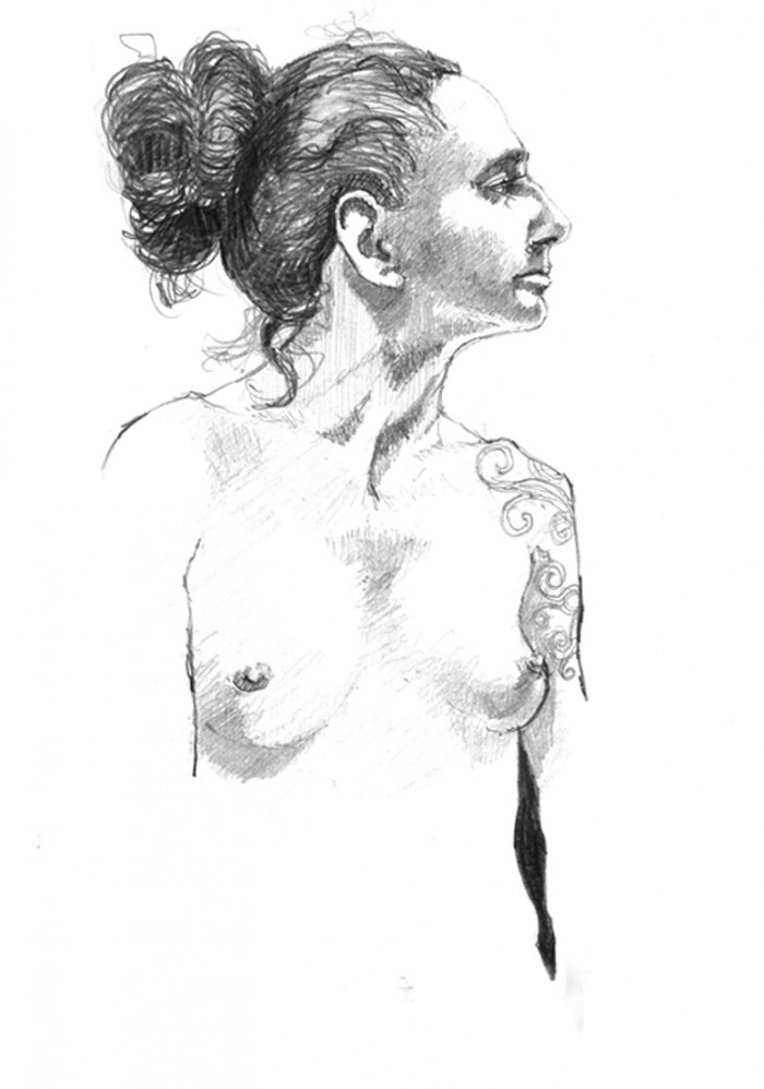 Mary - Full Figure and Nude Pencil Drawing by Alan Blavins