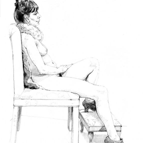 Eva - Full Figure and Nude Pencil Drawing by Alan Blavins