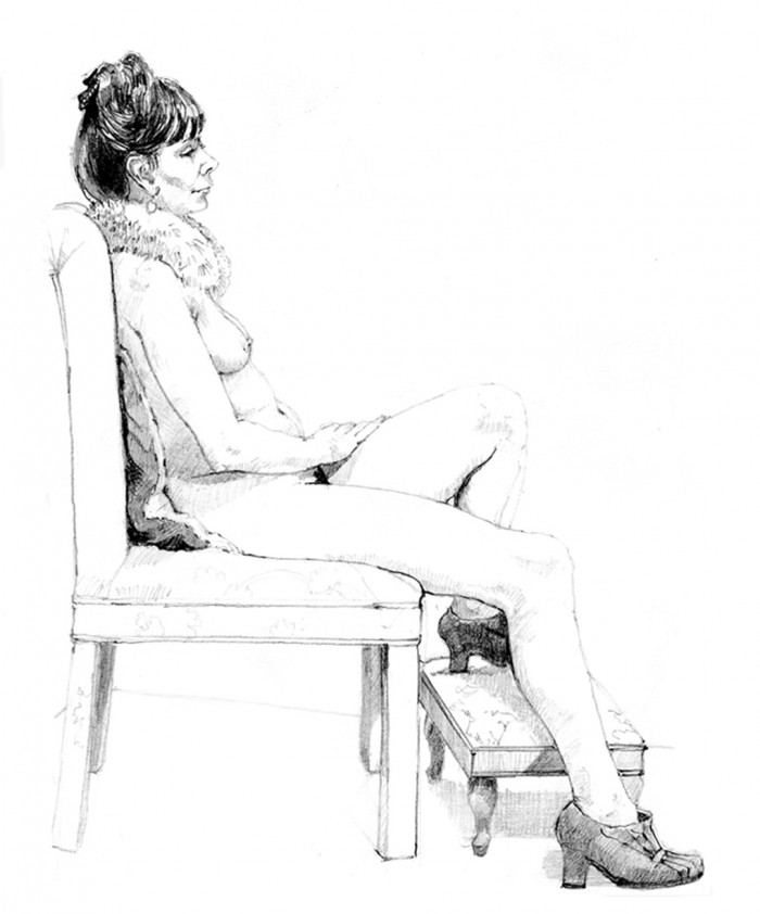 Eva - Full Figure and Nude Pencil Drawing by Alan Blavins