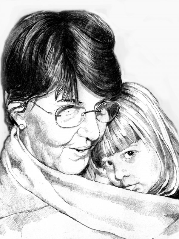 Grandmother and grand daughter Pencil Study from Photograph by Alan Blavins