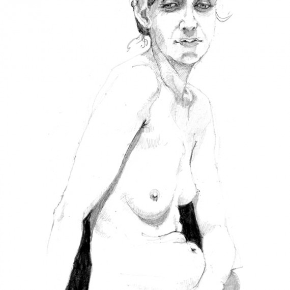 Mary - Full Figure and Nude Pencil Drawing by Alan Blavins