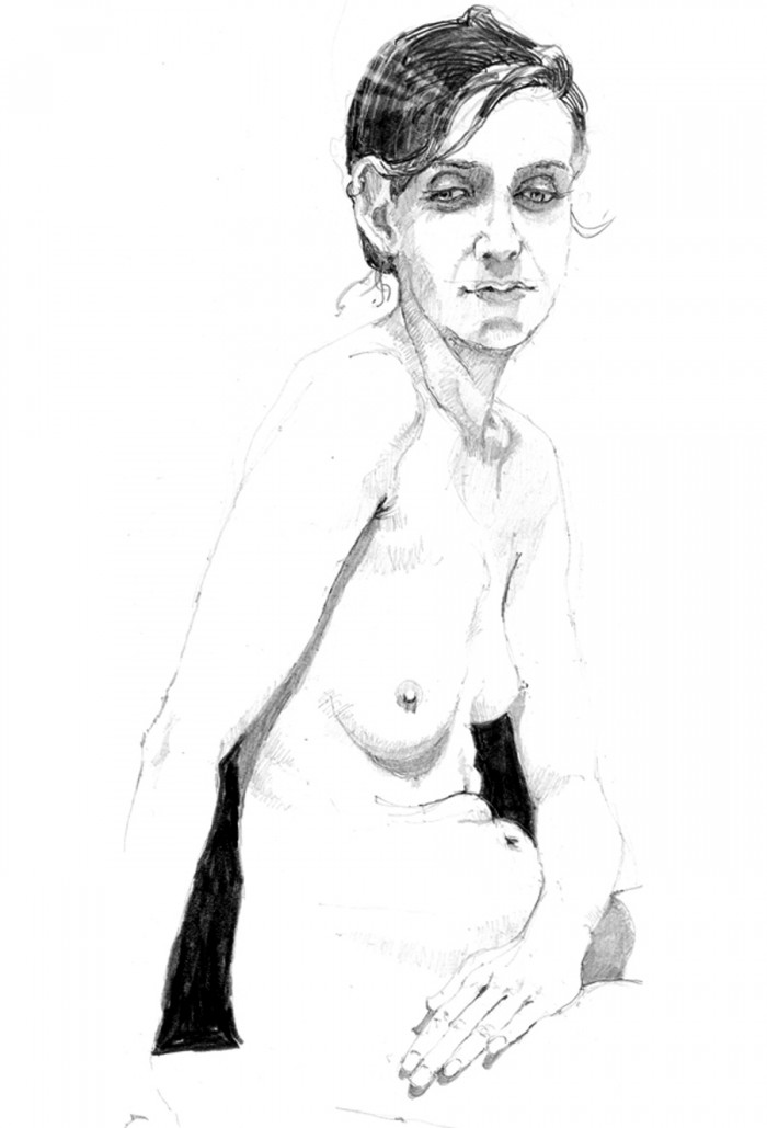Mary - Full Figure and Nude Pencil Drawing by Alan Blavins