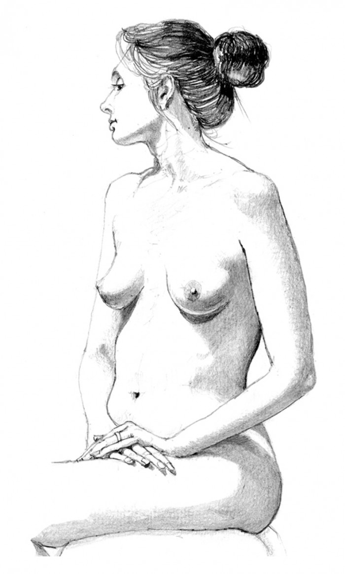 Shara Full Figure and Nude Pencil Drawing by Alan Blavins