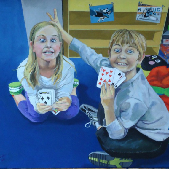 Cousin Simon and Friend at Play 24" x 18" Oil Painting from Photograph by Alan Blavins