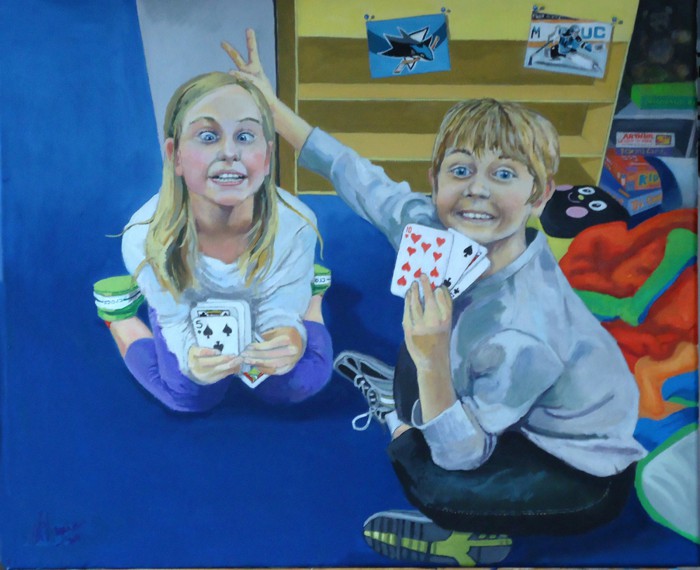 Cousin Simon and Friend at Play 24" x 18" Oil Painting from Photograph by Alan Blavins