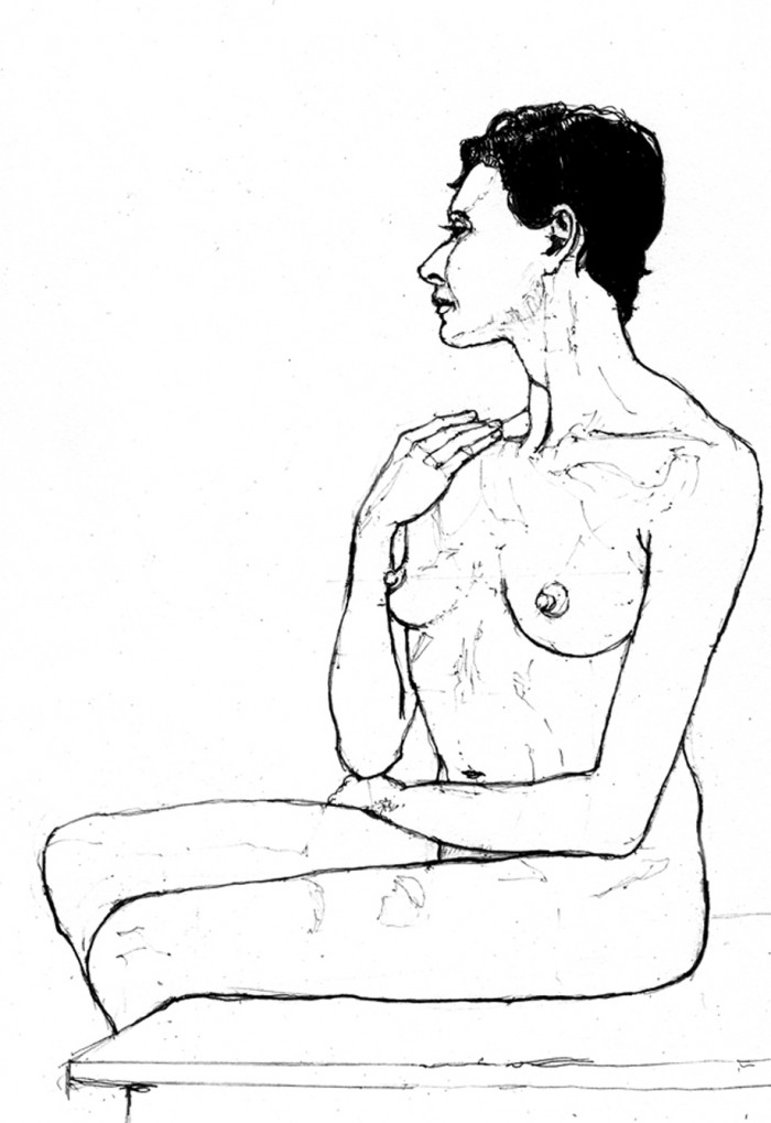 Full Figure and Nude Pencil Drawing of Susan from sitting by Alan Blavins