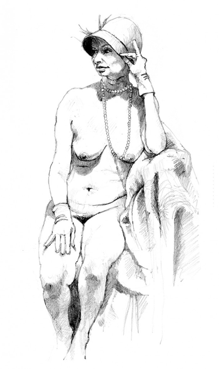 Vale Full Figure and Nude Pencil Drawing by Alan Blavins